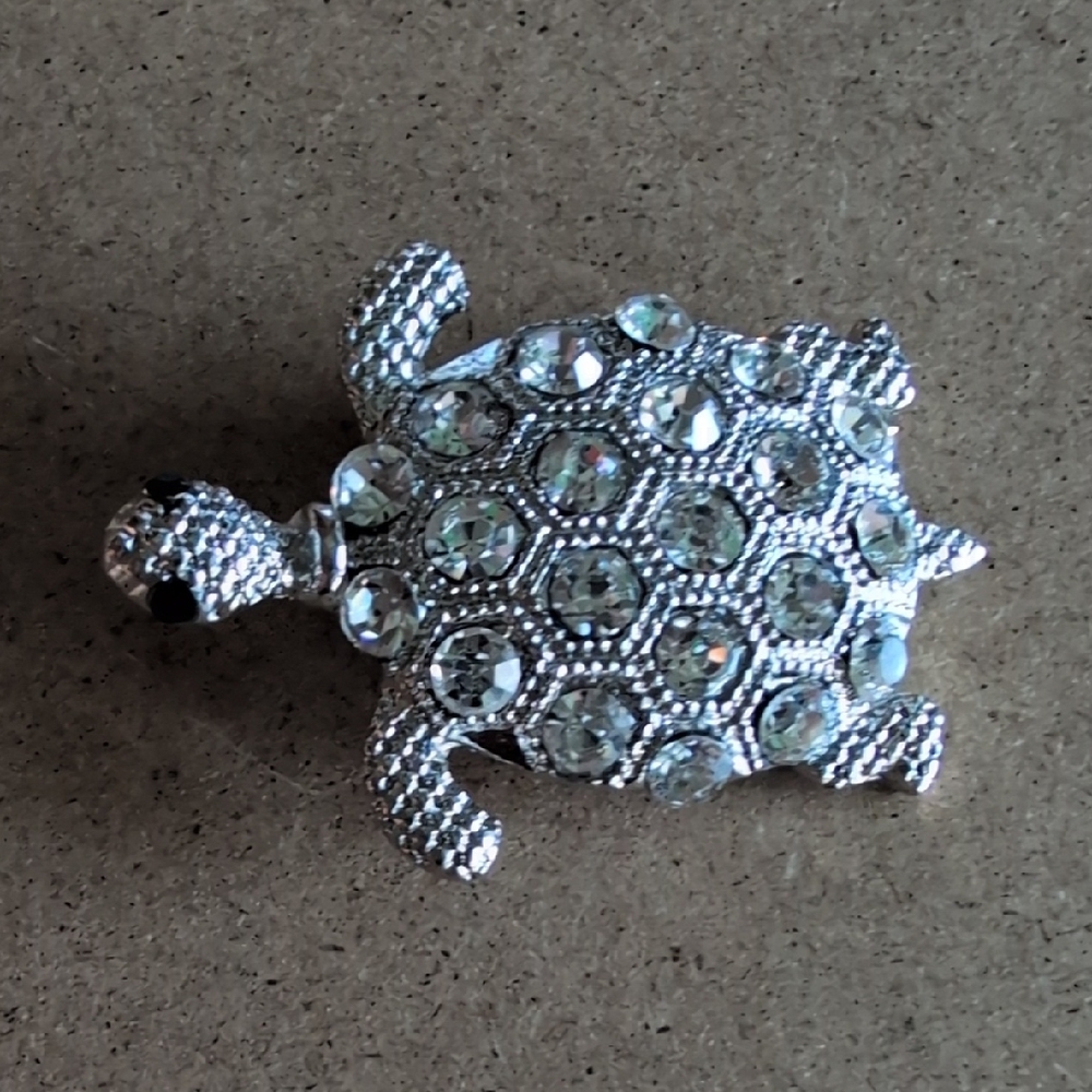 Dazzling Silver Turtle Brooch